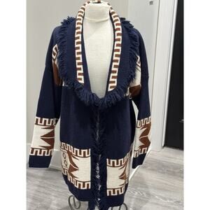 Cocogio Sweater Cardigan Women’s Large Aztec Fringe Southwestern Wool Blend